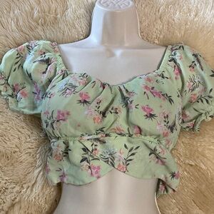 Floral Off-Shoulder Blouse in Green and Pink